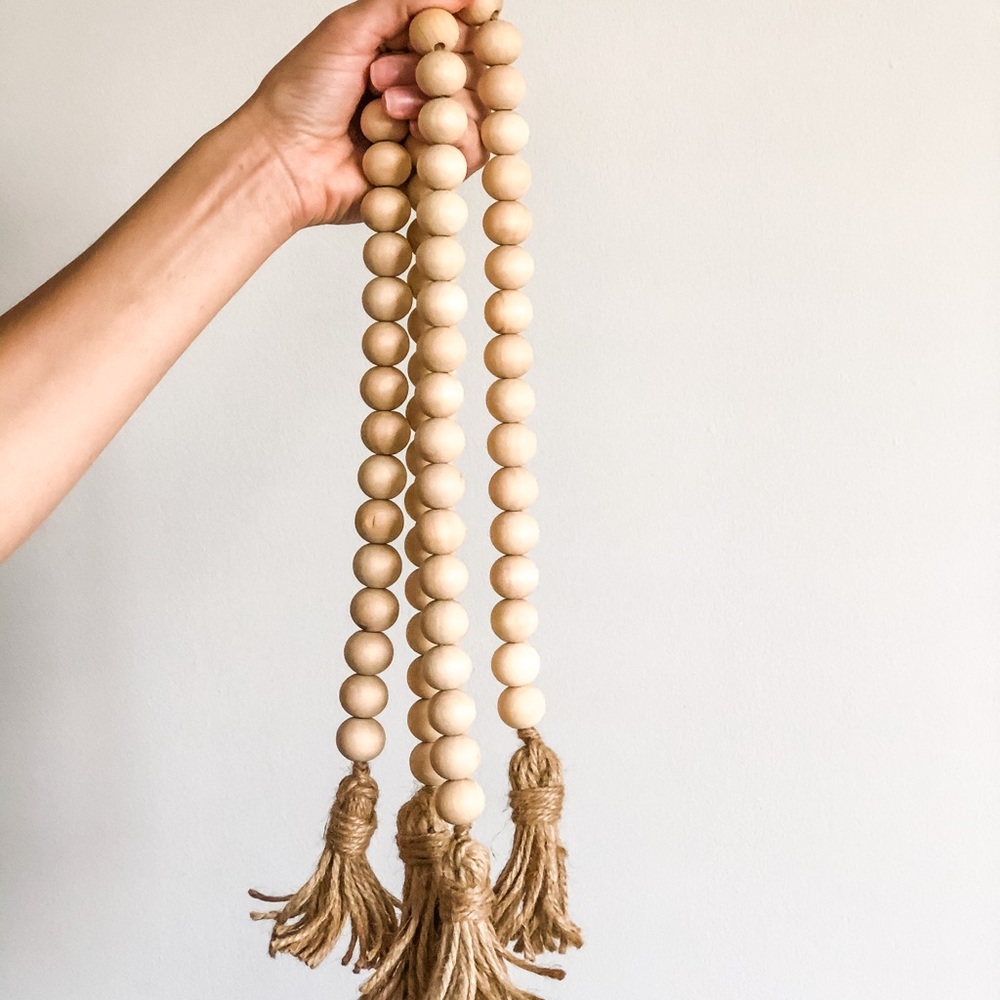Farmhouse Wood Bead Garland Decor with Tassels